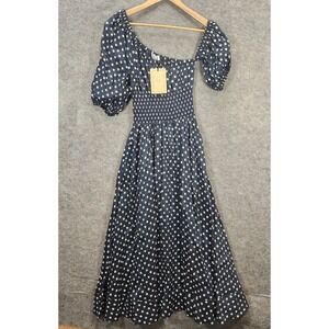 La Ligne Polka Dot Maxi Dress Women S Navy Blue Linen Silk Fit & Flare Designer